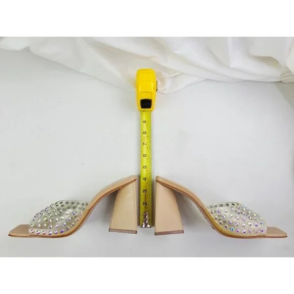 Schutz Size 10B Womens Lizah Crystal Slip On Studded Open Square Toe Heels - Picture 4 of 14